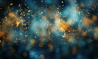 AI generated sparkle background dark blue and gold bokeh lighting photo