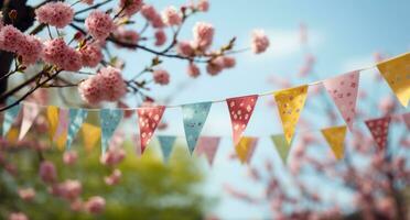 AI generated some bunting on a tree during a spring day photo