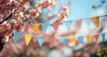 AI generated some bunting on a tree during a spring day photo