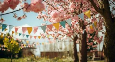 AI generated some bunting on a tree during a spring day photo