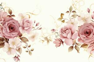 AI generated pink roses and gold frames template with frame photo