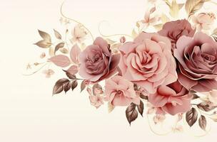 AI generated pink roses and the blank note full frame photo