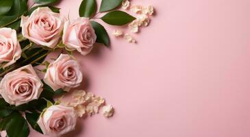 AI generated pink roses and the blank note full frame photo