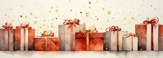 AI generated red and gold gift boxes with stars wrapping, wrapping gifts photo