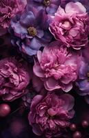 AI generated peonies in a dark setting with a colorful background photo