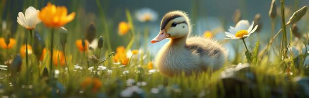 AI generated picture of duckling in grass photo