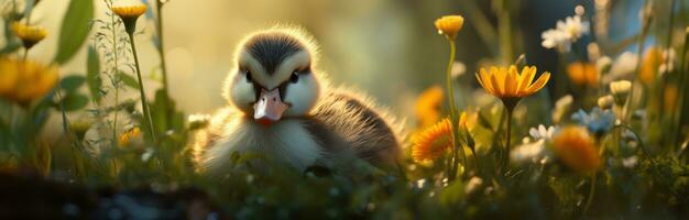 AI generated picture of duckling in grass photo