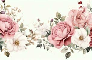 AI generated pink and white wedding rose border template photo