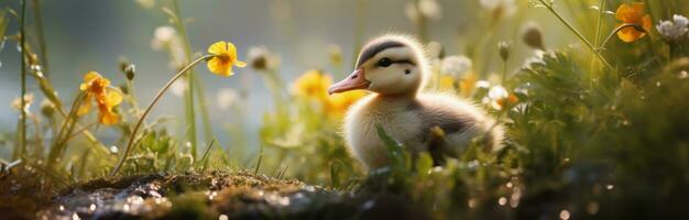 AI generated picture of duckling in grass photo