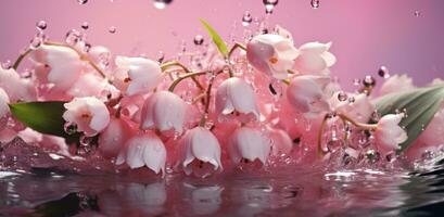 AI generated pink and green lily of the valley hd wallpaper photo