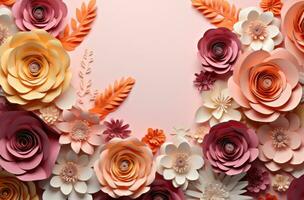 AI generated paper flowers with blank paper and a blank picture background photo