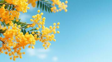 AI generated mimosa branch, flowers, tree branch, branch frame animation photo