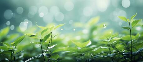 AI generated nature background with green plants and bokeh photo