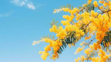 AI generated mimosa branch, flowers, tree branch, branch frame animation photo