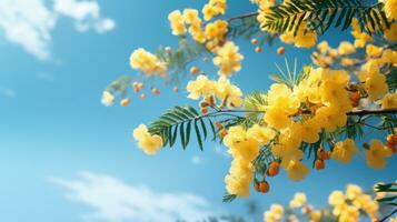 AI generated mimosa branch, flowers, tree branch, branch frame animation photo