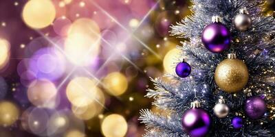 AI generated Christmas tree with bokeh background. Christmas and New Year background. photo