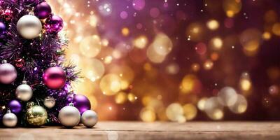 AI generated Christmas tree with bokeh background. Christmas and New Year background. photo