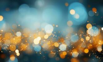 AI generated light bokeh blue and gold background photo