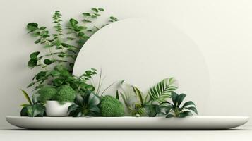 AI generated green plant arrangement on white background photo