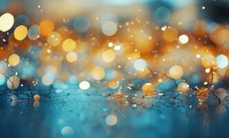 AI generated light bokeh blue and gold background photo