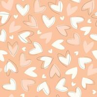 Seamless pattern with hearts on a peach-colored background. Delicate print. Vector graphics.