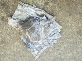 dirty rag that has been used to clean grease and oil residue. concept photo of an example of B3 toxic waste