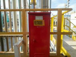 Fire hose boxes are installed in the factory area to extinguish fires photo