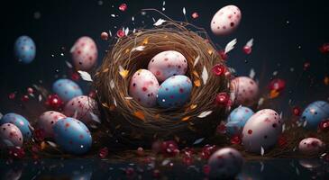 AI generated easter eggs sitting in a nest photo