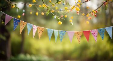 AI generated colorful bunting for spring outdoors photo