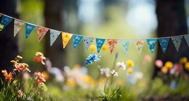 AI generated colorful bunting for spring outdoors photo