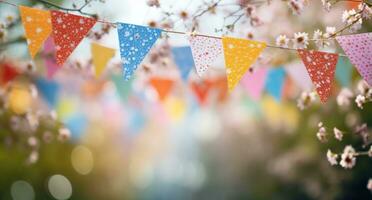 AI generated colorful bunting for spring outdoors photo