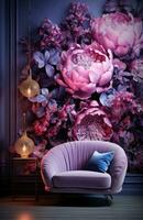 AI generated peonies in a dark setting with a colorful background photo