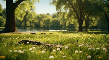 AI generated beautiful nature background in a park with grass photo