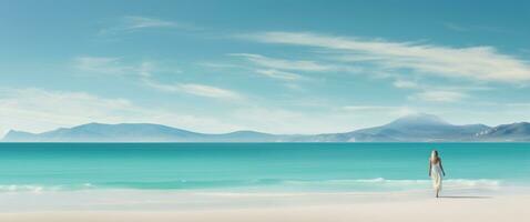 AI generated a woman standing on a beach near the ocean photo