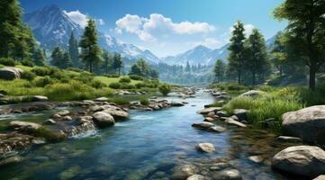 AI generated a river in the mountains is full of rocks photo