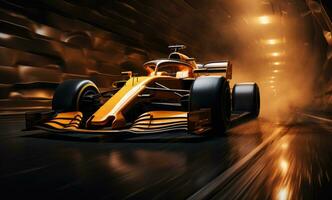 AI generated a f1 car is driving through a tunnel at night, photo