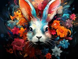 AI generated a colorful bunny looking at the camera photo