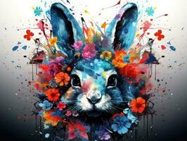 AI generated a colorful bunny looking at the camera photo