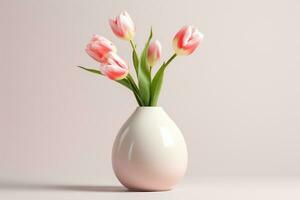 AI generated white vase with pink tulips photo