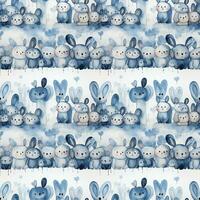 AI generated rabbit heart blue watercolor children's fabric with animals  seamless pattern background photo