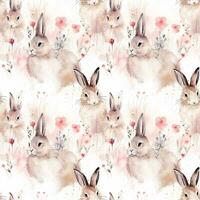 AI generated rabbit rabbits fabric bunny love hearts seamless pattern background photo