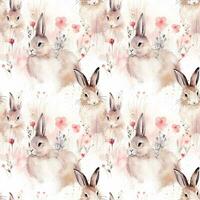 AI generated rabbit rabbits fabric bunny love hearts seamless pattern background photo