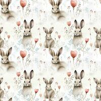 AI generated rabbit rabbits fabric bunny love hearts seamless pattern background photo