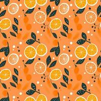 AI generated orange pattern and leaf seamless pattern background photo