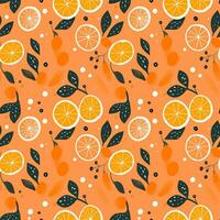 AI generated orange pattern and leaf seamless pattern background photo