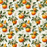 AI generated orange pattern and leaf seamless pattern background photo