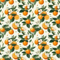 AI generated orange pattern and leaf seamless pattern background photo