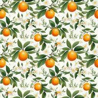 AI generated orange pattern and leaf seamless pattern background photo