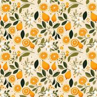 AI generated orange pattern and leaf seamless pattern background photo