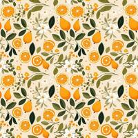 AI generated orange pattern and leaf seamless pattern background photo